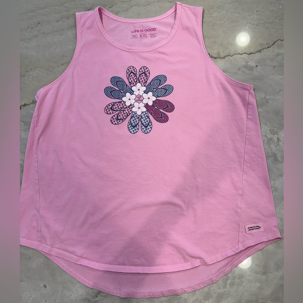 Life Is Good Pink Floral Flip-Flop Graphic Tank - XXL - Picture 2 of 9